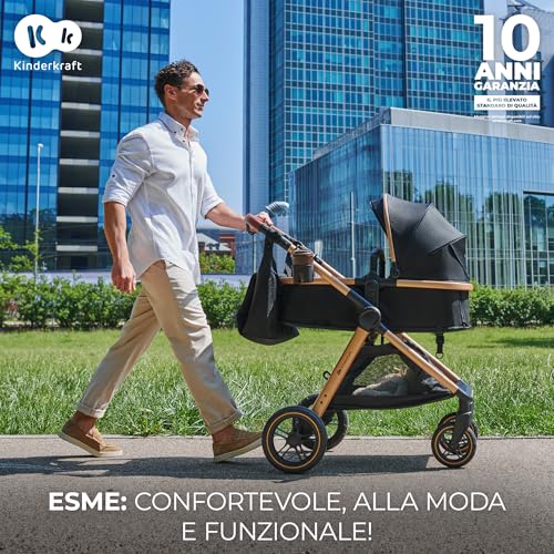 Kinderkraft ESME Trio passeggino neonati 3 in 1 fino 26 kg, con Ovetto I SIZE 40 75 cm, Carrozzina reversibile fronte mamma e strada, Pieghevole, Beige : Prima infanzia