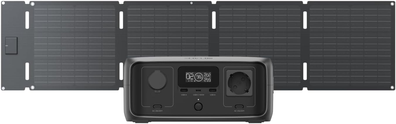 ECOFLOW RIVER 3 Portable Power Station with 110W Panel, 245Wh LFP Battery, Max Output 600W, Dual Function Time with GaN, UPS <20ms, Solar Generator 30%+ Compact for Outdoors, Camping