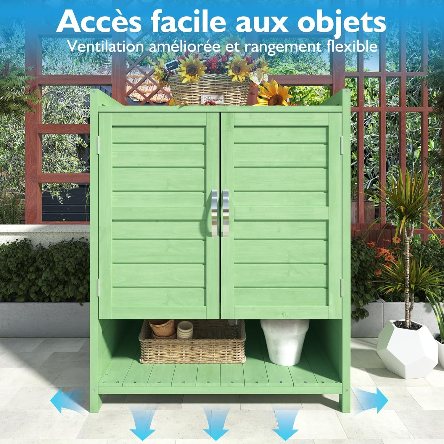 Armadio da giardino in legno, per esterni, mobili da giardino, armadietto da giardino, armadietto da terrazza, armadio da balcone, casa degli attrezzi, mobili da giardino, armadietto con tre armadi,