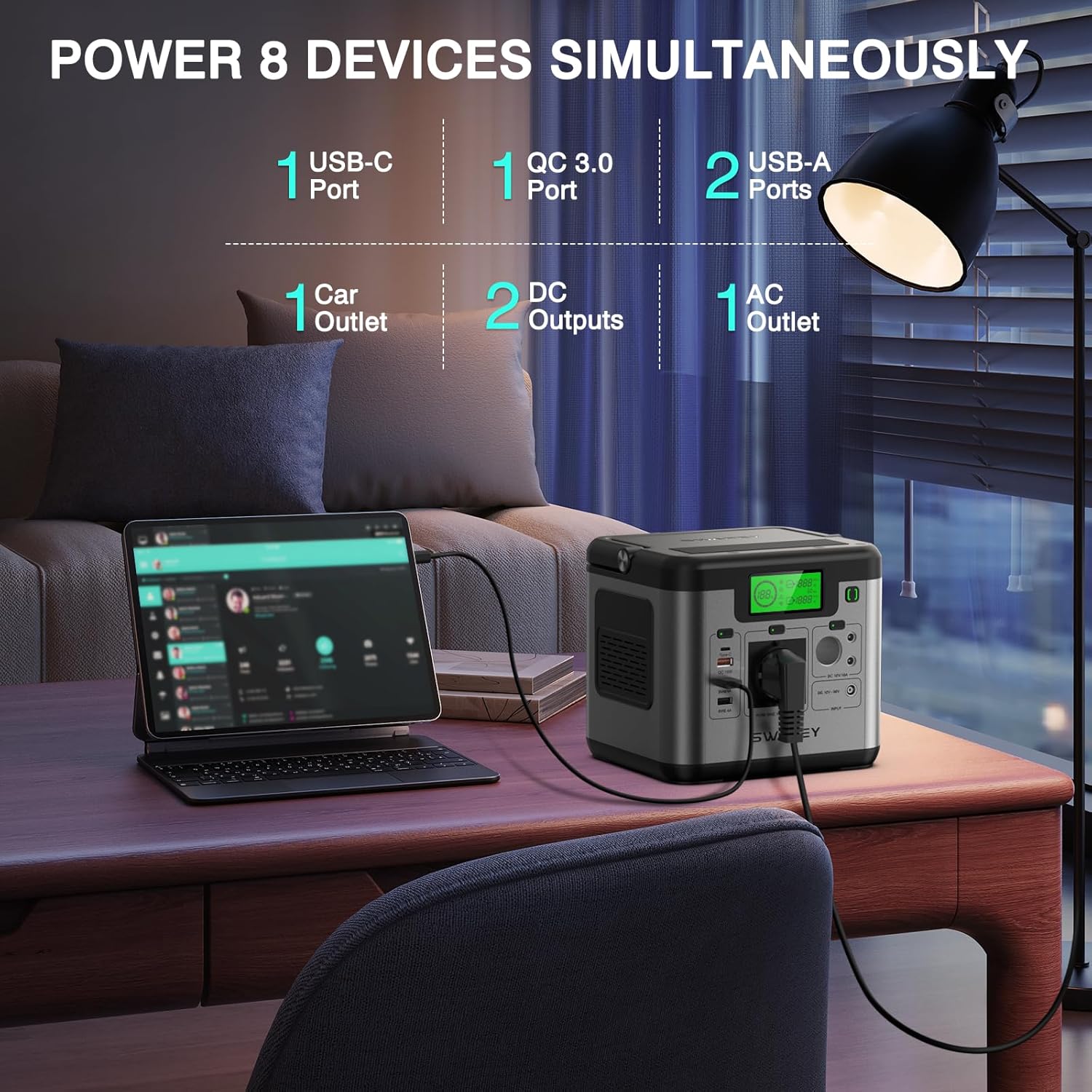 SWAREY Portable Solar Generator 518Wh AC/DC/USB Pure Sine Wave Household and Outdoor Generators for Camping RV Emergency Backup 500W (1000W Peak) Portable Power Station