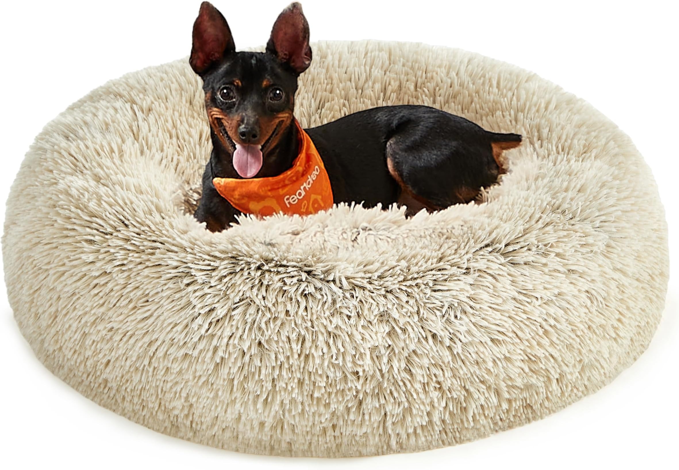 Feandrea Cuccia Cane Interno, Cuccia per Cani, Lettino per Animali Domestici a Ciambella, Cuscino Sfoderabile e Lavabile, Tappeto di Peluche, Diametro 60 cm, Cachi Ombré PGW038S01