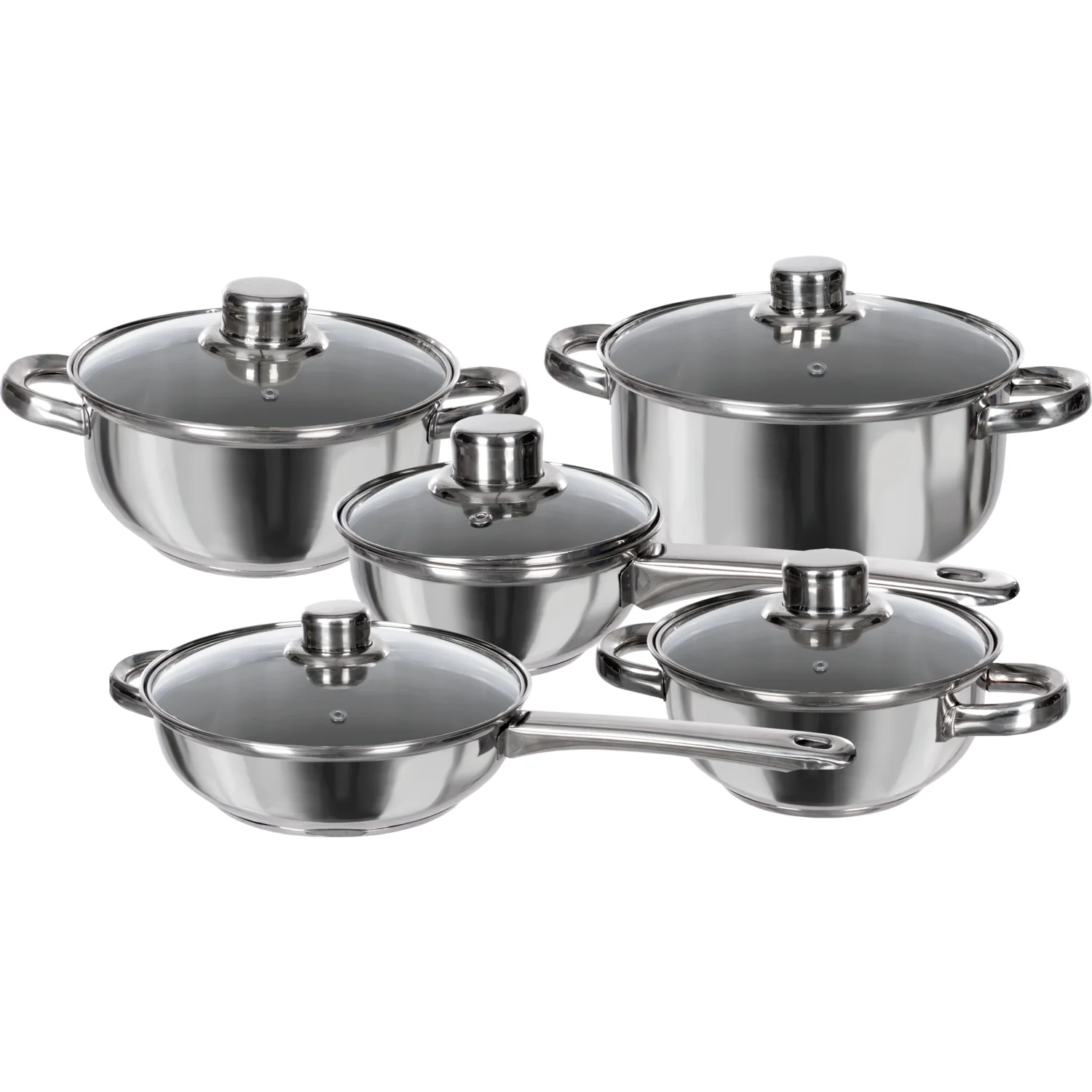 Batteria di pentole in acciaio con coperchi in vetro Linea Prestigiosa - set 10 pezzi