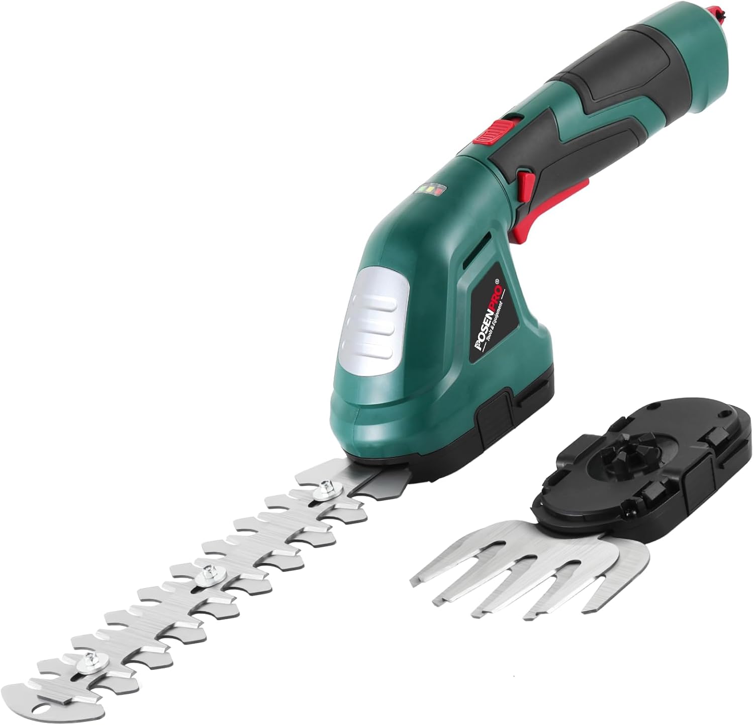 POSENPRO Forbici a Batteria 7,2V, 2 in 1 Tosaerba e Tagliasiepi a Batteria, Tagliasiepi Elettrico con Maniglia Rotante a 180°, Larghezza di Taglio 100mm, Lunghezza di Taglio 200mm