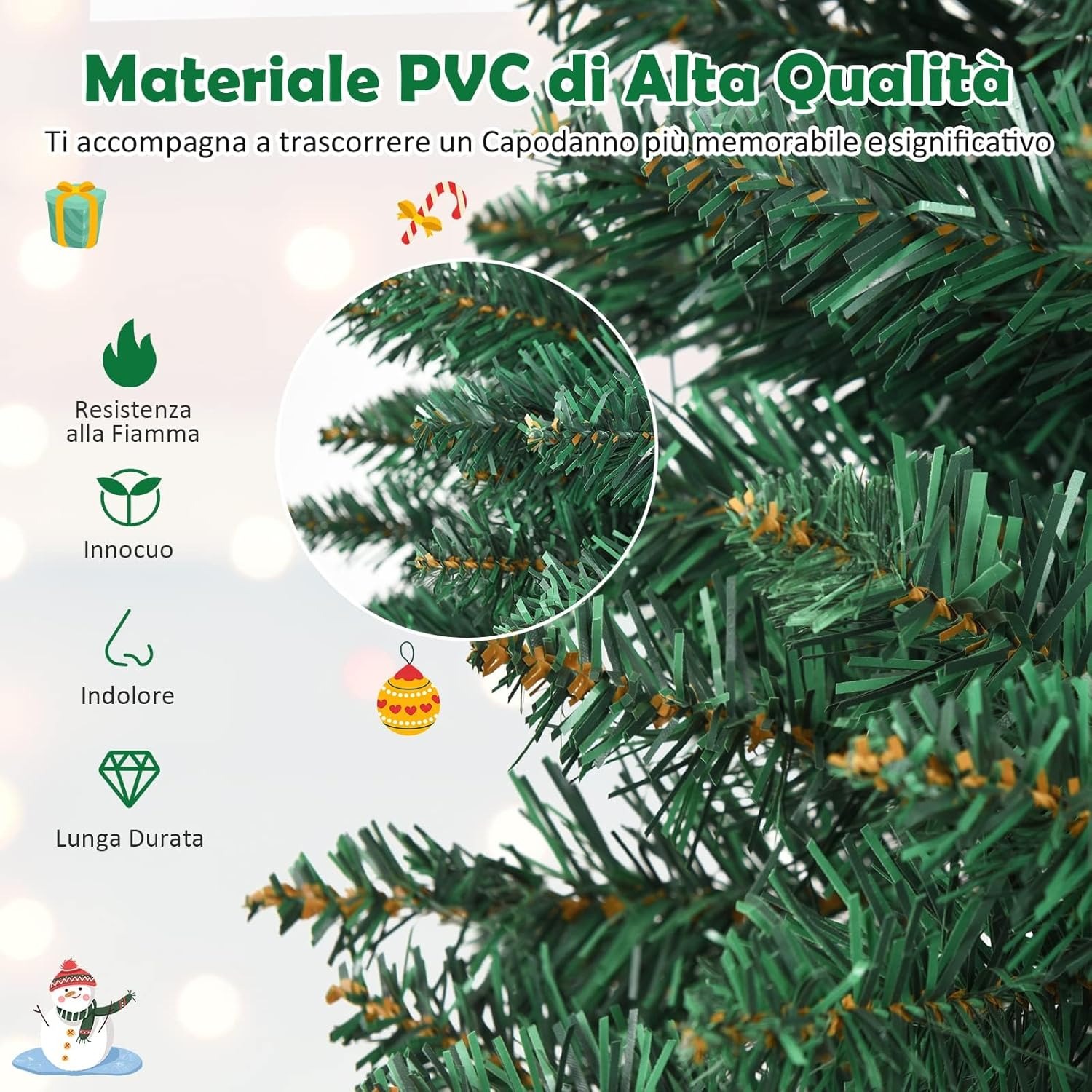 COSTWAY Albero di Natale 150/180/210/240 cm, Albero di Natale Slim con 220/400/700/1000 Rami Folti e Realistici e Base in Metallo, Albero di Natale Artificiale per Casa e Negozio, Verde (240 cm)