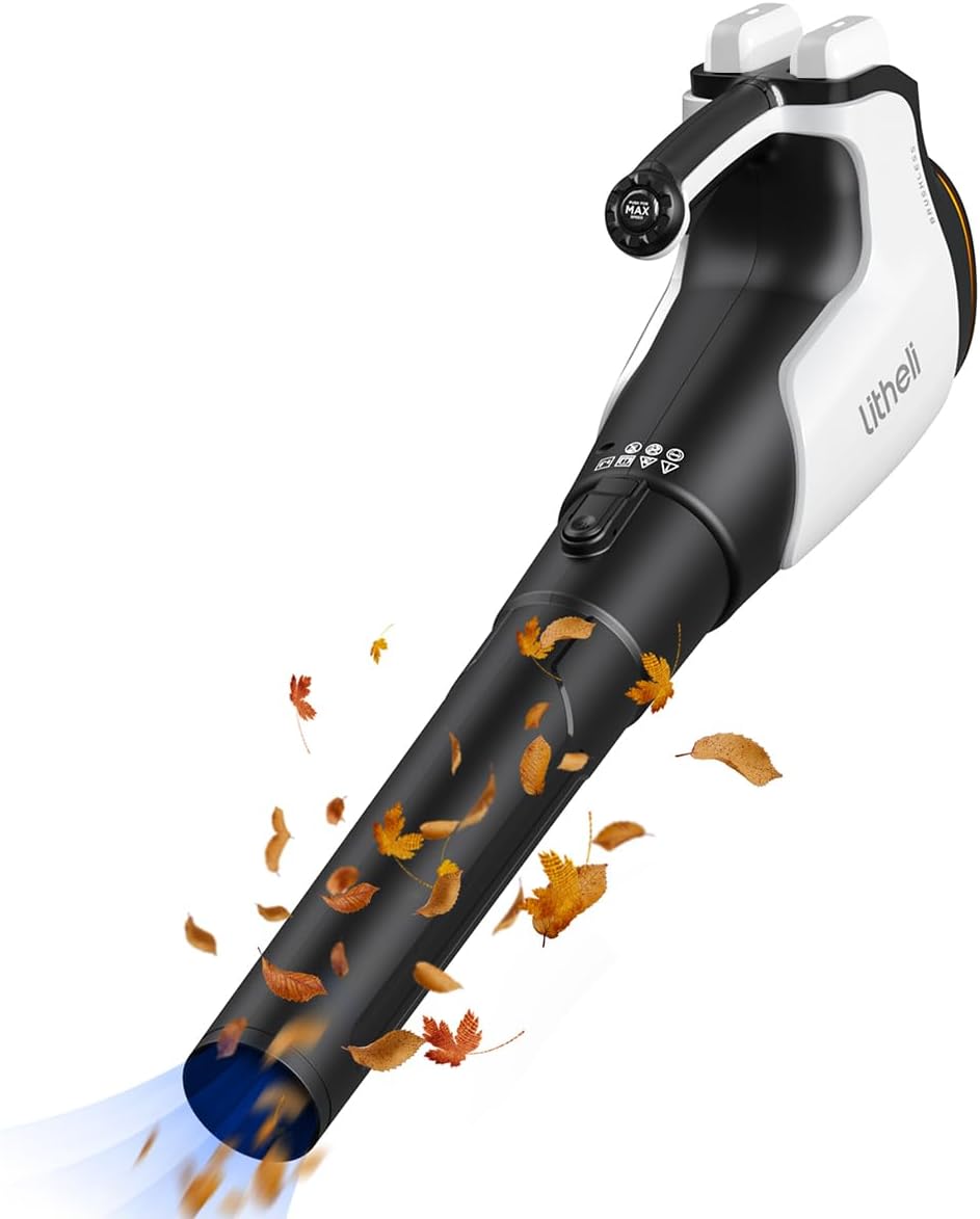 Litheli Battery Blower, 137 km/h, 604 m³/h, Garden Leaf Collector with 20 V 2.0 Ah Battery, Lightweight Design, Double Speed