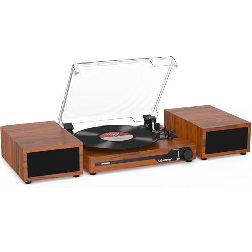Udreamer Giradischi con 2 Altoparlanti Stereo Doppi Giradischi Vintage Bluetooth 5.3 Supporta 3 Velocità AUX in, linea RCA, USB, Riproduzione Wireless, Marrone : Elettronica