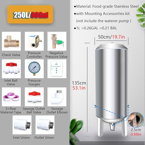 Serbatoio a pressione dell'acqua da 50 galloni, pompa per pozzo verticale in acciaio inossidabile Serbatoi di stoccaggio dell'acqua pressurizzata, contenitori per serbatoi dell'acqua con raccordo : Amazon.it: Commercio, Industria e Scienza
