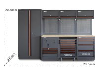 Arredo Beta C45PRO 2.0 HW per officina 2955x645x2000mm con piano in legno e 2 avvolgitori