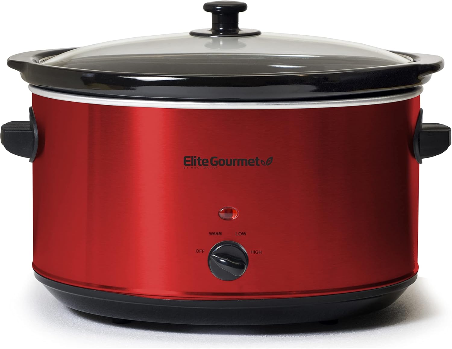 Elite Gourmet MST-900RXT Electric Ceramic XL Jumbo Slow Cooker Adjustable Temp, Entrees, Sauces, Stews & Dips, Dishwasher Safe Glass Lid & Crock, 8.5 Quart, Metallic Red