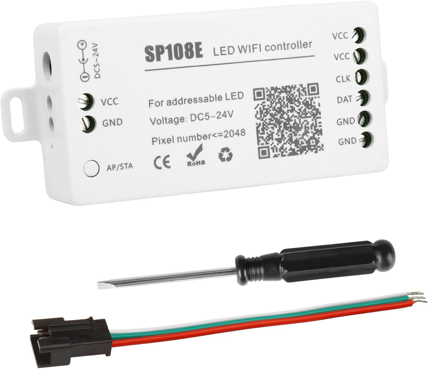 VIPMOON SP108E Controller WiFi DC 5-24V per Strisce LED, Controllore WiFi dell'APP iOS Android per Striscia LED RGBW WS2812 WS2813 WS2815 [Classe di efficienza energetica A]