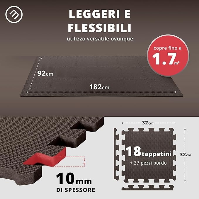 Tappeto Palestra Tappetino Fitness da Ginnastica a Puzzle - Pavimento Protettivo Incastro Tatami Gomma Allenamento Protezione Sport| Materassino Gommato Mattonella Pavimentazione per Home Gym Manubri