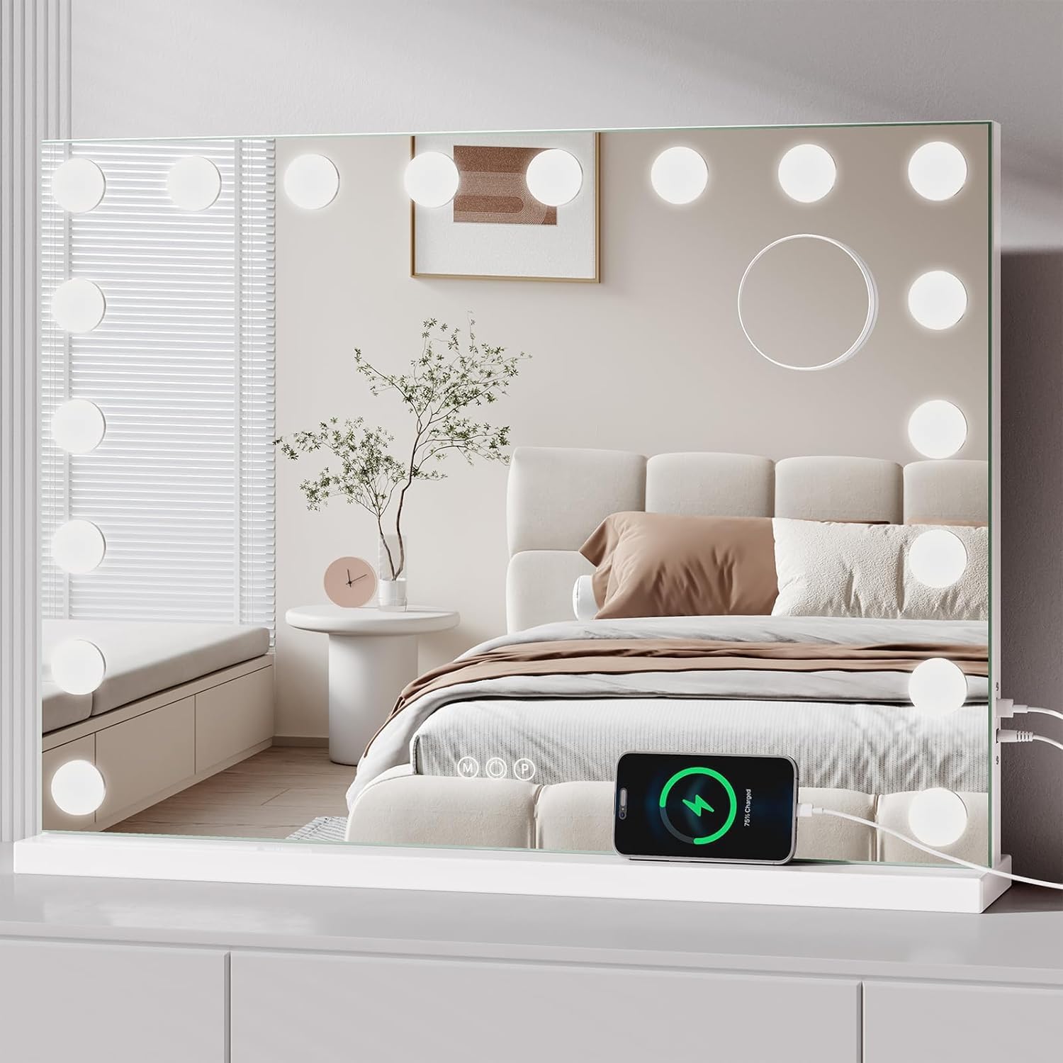 Moziel 90x60cm Specchio da Trucco Hollywood, Specchio Trucco con Luci a 20 Led Montato a Parete o sul Tavolo, 3 Colori di Luce e Funzione di Luminosità Regolabile