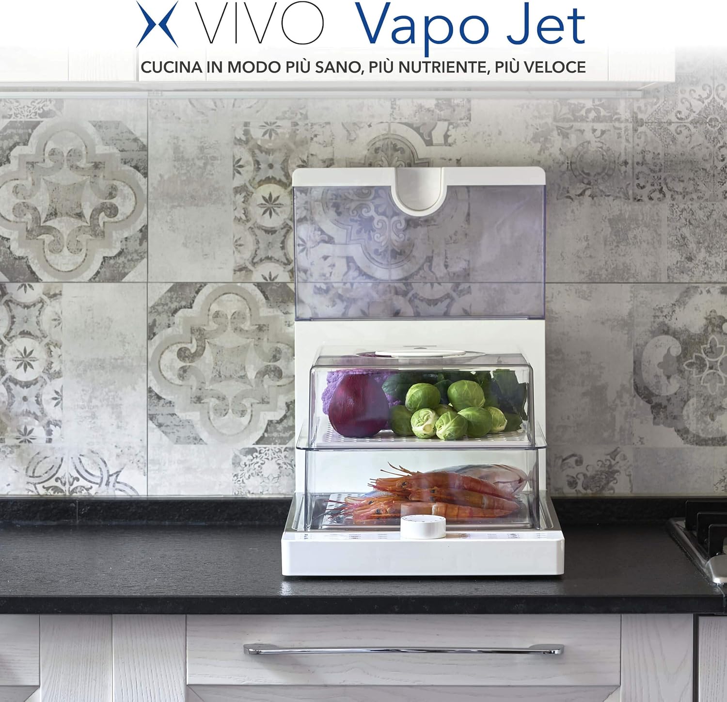 VIVO Vapo Jet | Vaporiera Istantanea, Salva Spazio, Vaporiera Elettrica | Cottura al vapore, utile anche per sterilizzare