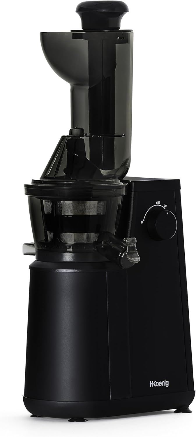 H.Koenig GSX22 Estrattore verticale di frutta e verdura Vitamina + Slow Juicer senza BPA- Bocca larga da 82mm-3 Filtri per succhi liquidi o spessi e sorbetti- Spremitura lenta 60 giri al min, 400 W