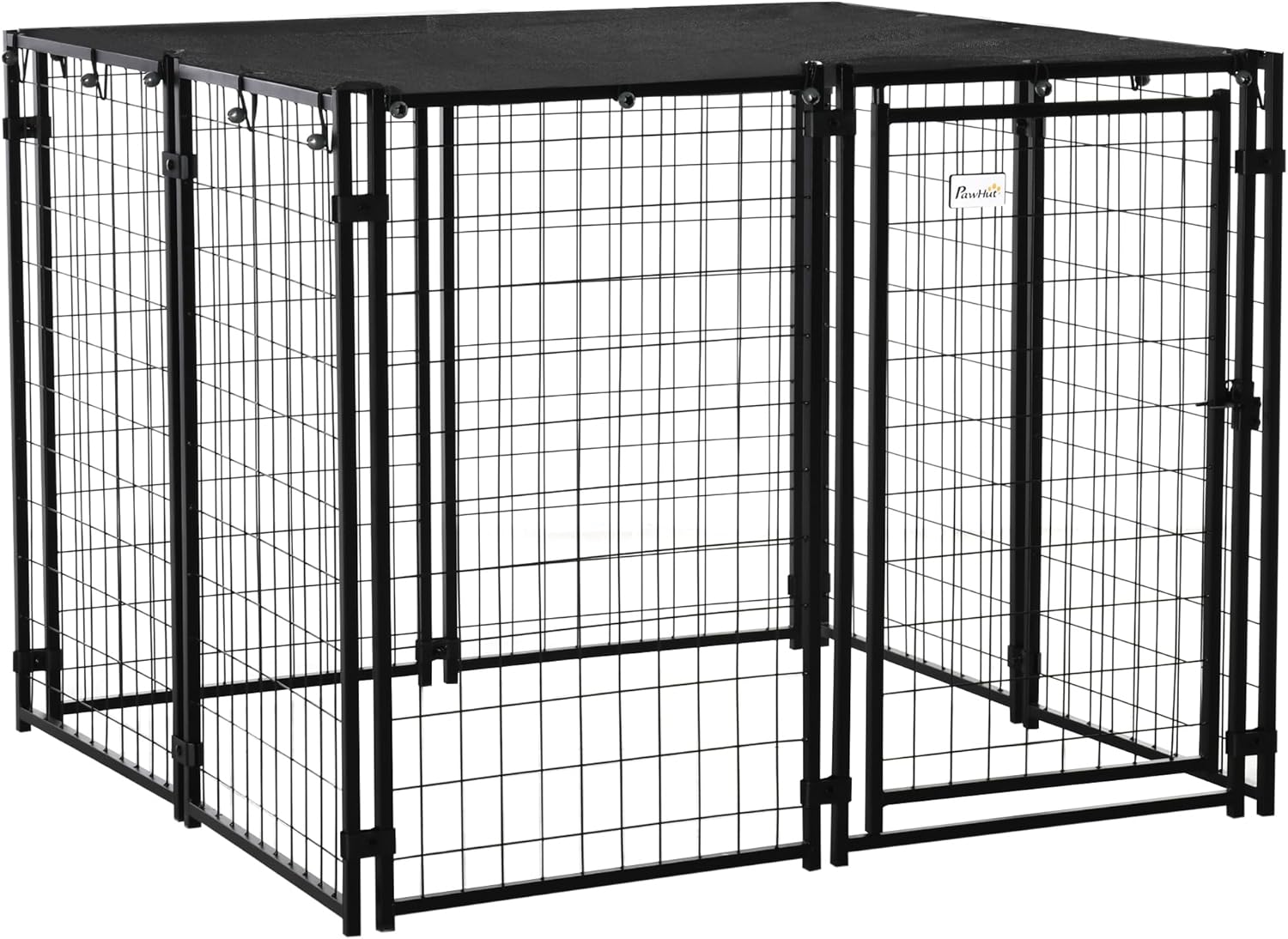 PawHut Recinto per Cani in Acciaio Pieghevole con Copertura, Box per Animali a 8 Pannelli con Porta Bloccabile, 141x141x113cm, Nero
