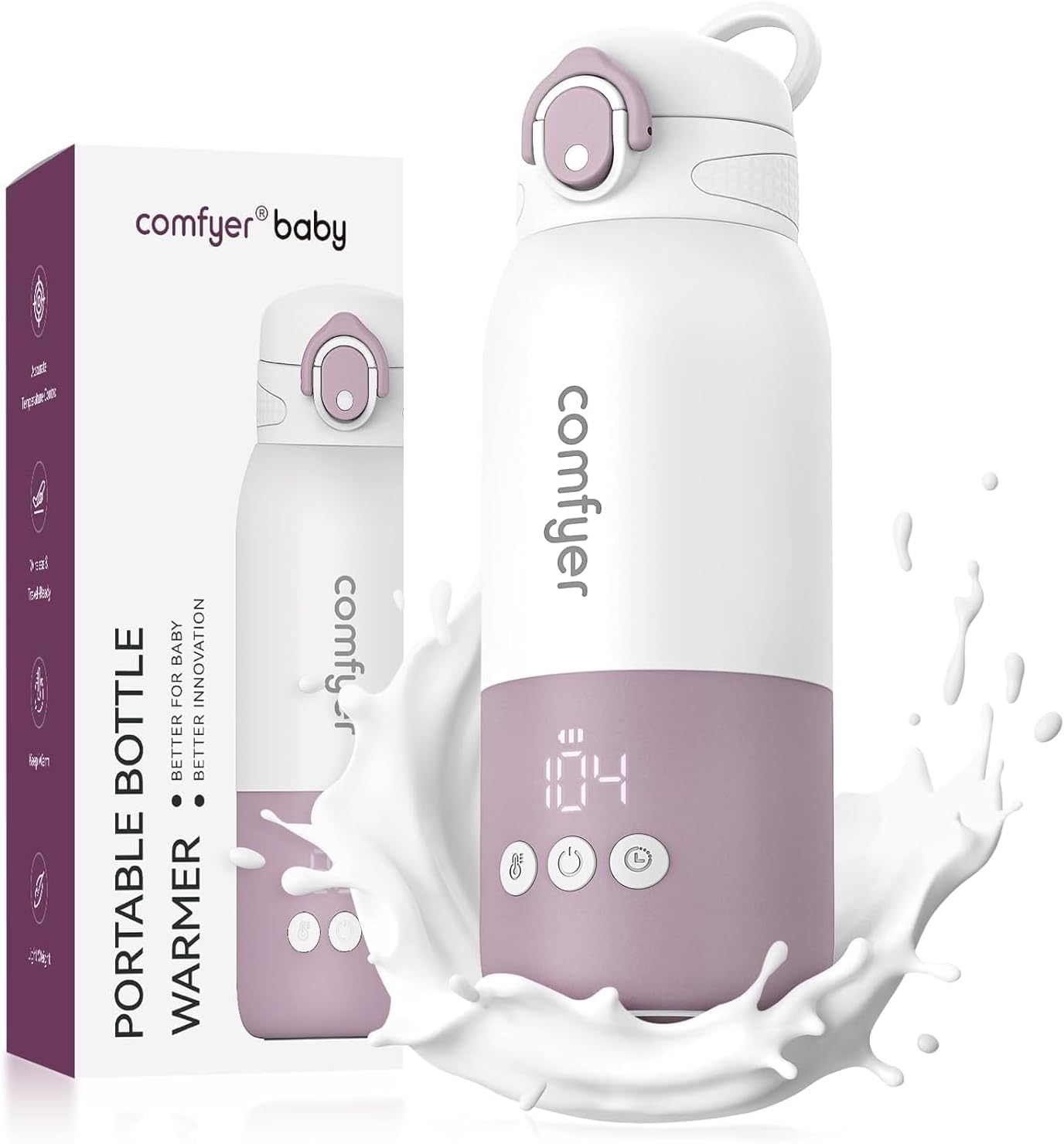 comfyer Portable Baby Bottle Warmer, Fast Heating and Long Life Battery, 2 Modes for Breast Milk and Water, Large Capacity 340ml All Day