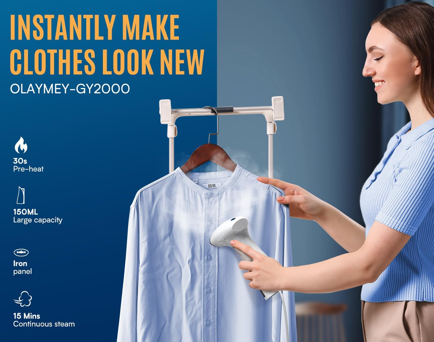 Blesgam 1600W Vertical Ironing Iron 25g/min Portable Steam 3 in 1 Vertical/Horizontal/Dry Ironing Machine with 150ml Removable Boiler, 30s Fast Heating for Travel, Home and Office