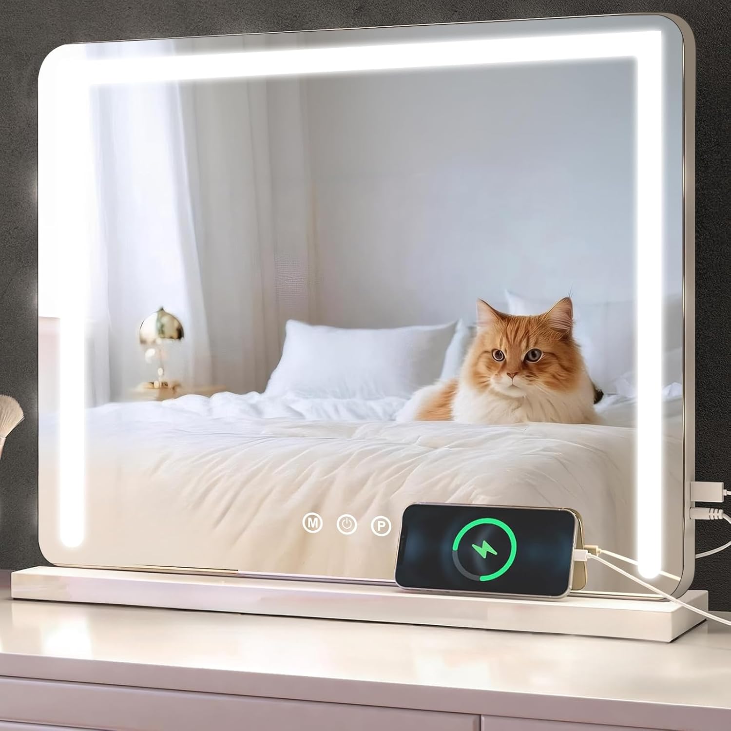 baklon Specchio Trucco con Luci, 58x43cm Hollywood Specchio Trucco con Luce LED, Specchio da Tavolo con Controllo Tattile e 3 Modalità di Illuminazione - Vanity Mirror Make Up