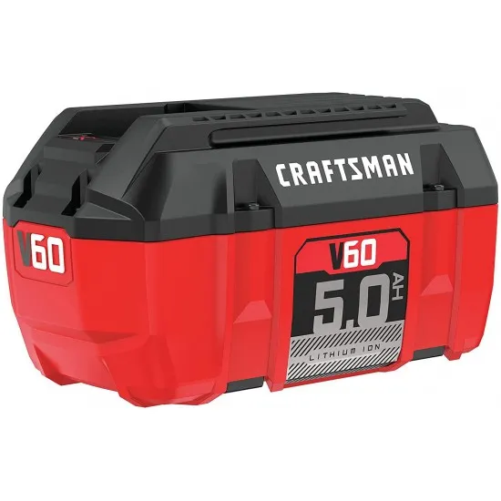 Batteria agli ioni di litio CRAFTSMAN V60 da 5,0 Ah con display LED, senza effetto memoria, garanzia di 4 anni.