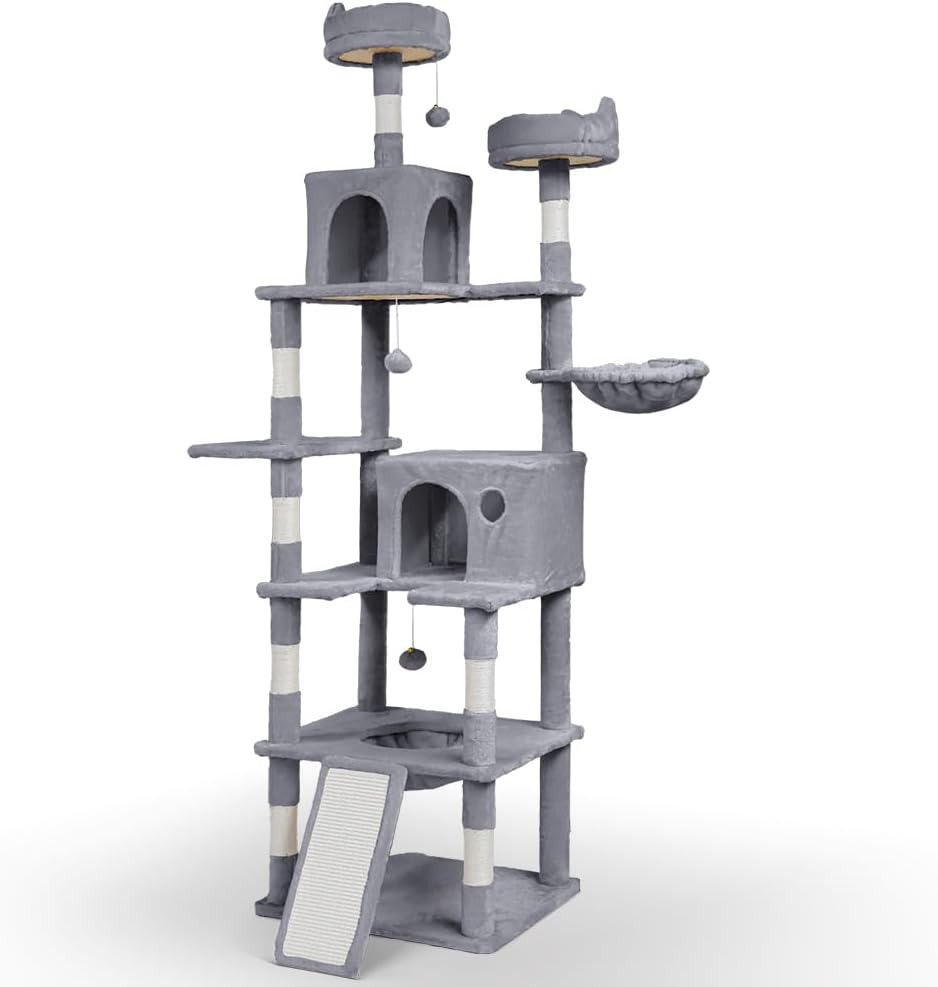 VOUNOT® Tiragraffi per Gatti, Albero Tiragraffi Gatto di Naturali Sisal con Cuccia Graffiatoio, 112cm, Beige