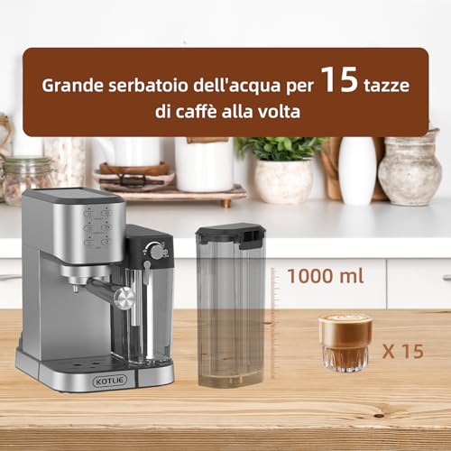 KOTLIE CM5180 Macchina per Espresso con Montalatte Automatico per Espresso, Cappuccino, Latte, serbatoio del latte rimovibile da 700 ml, serbatoio dell'acqua da 1000 ml, 20 Bar, 1350 W : Amazon.it: Casa e cucina
