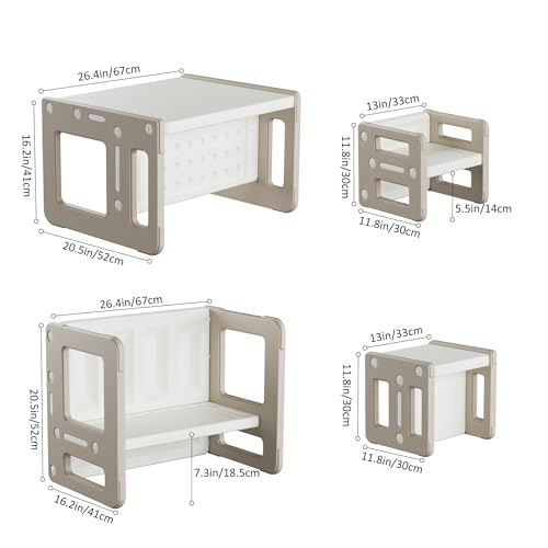 hoopyosms Set Tavolo e 2 Sedie per Bambini, Tavolo per Attività in Plastica per Bambini con Sgabelli, Tavolo e Sedie Cubiche Montessori, Mobili Educativi per Bambini Piccoli, Cachi : Casa e cucina