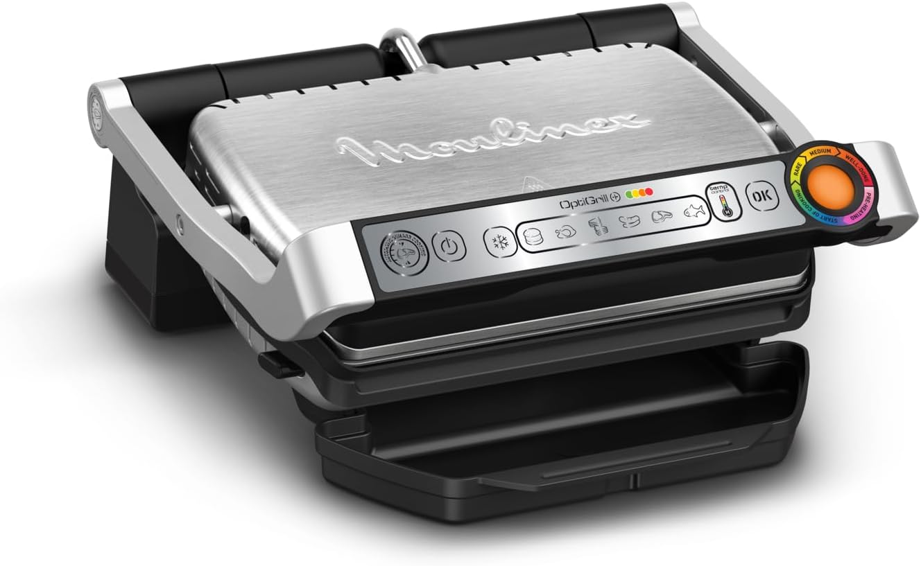 Moulinex Optigrill+ XL, Griglia Elettrica da Interno Ideale per Cucinare Carne, Pesce e Verdure, Indicatore di Cottura e 9 Programmi Automatici, Piastre Antiaderenti, GI722D