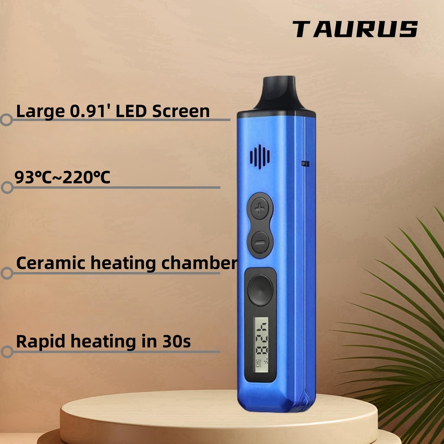 Taurus Dry Herb Vaporizer, OLED Display and Temperature Control, Ceramic Heating Chamber, Fast Heating in 40s (Blue)
