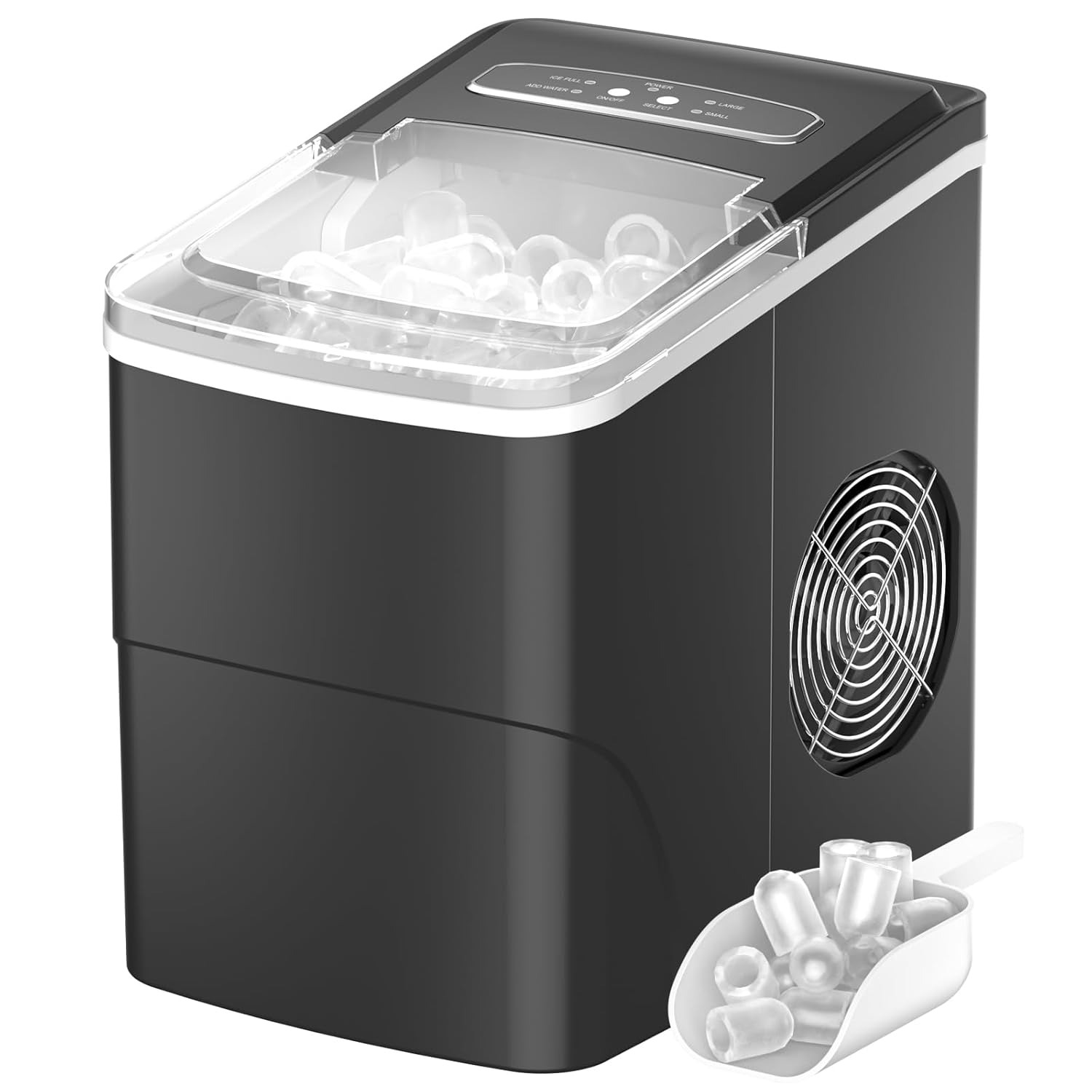 Macchina Ghiaccio 12KG/24h, 2.2L Macchina del Ghiaccio Casa Professionale, S/L Dimensioni, Pronto in 6-9 Minuti, Silenzioso, Ice Maker per Casa/Bar, Nero