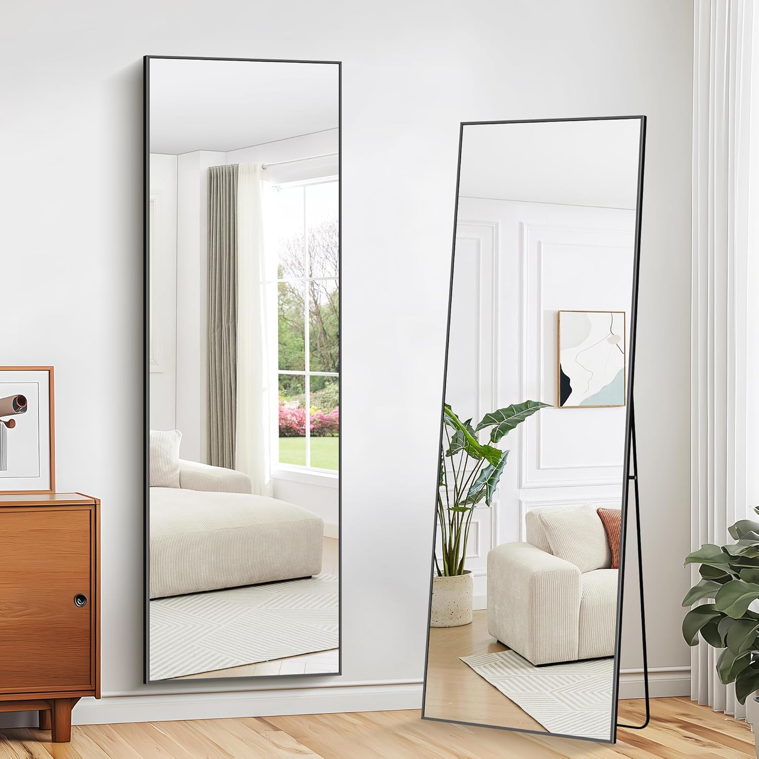 WOLIBEER Specchio a Figura Intera 161 x 52 cm,Specchio Rettangolare a Figura Intera con Cornice in Alluminio Nero Specchio da Parete Specchio da Terra per Camera da Letto Soggiorno Spogliatoio