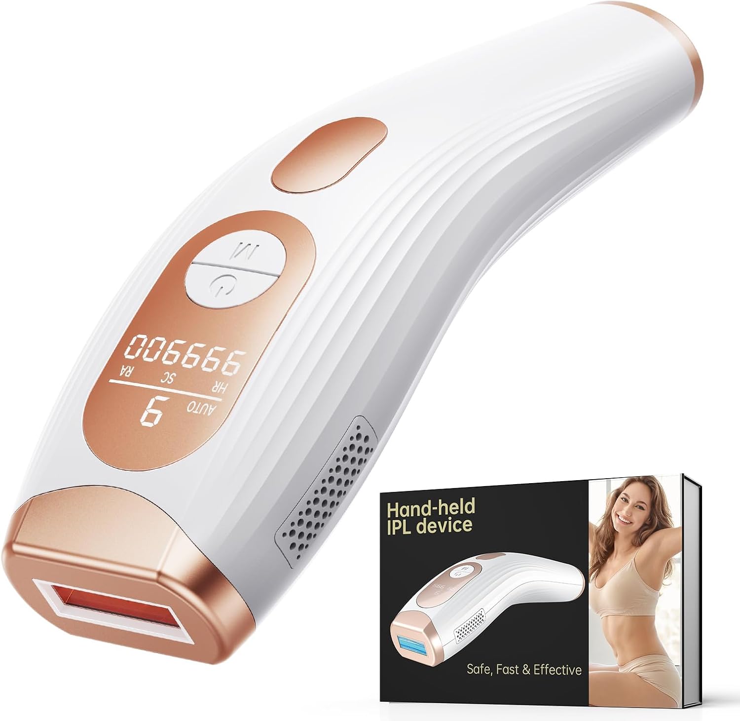 Epilatore Luce Pulsata, Epilatore Laser 9 Livelli di Energia, 999.900 Flashes Luce Pulsata, 600NM IPL Epilatore Laser Efficiente per Donne, Viso, Ascelle, Gambe e Corpo