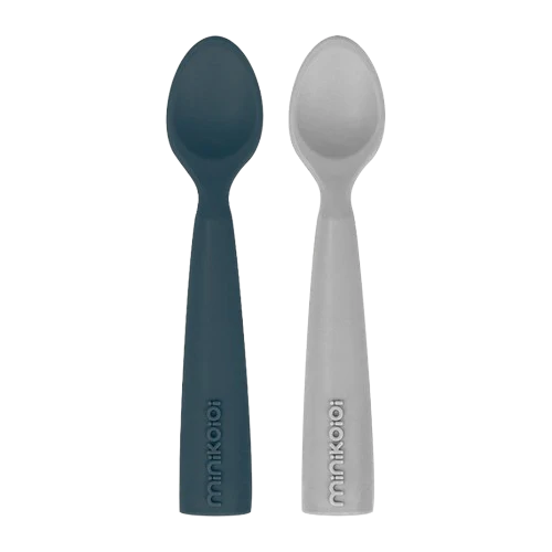 Minikoioi Pack 2 Colheres em Silicone Deep Blue/Cinza