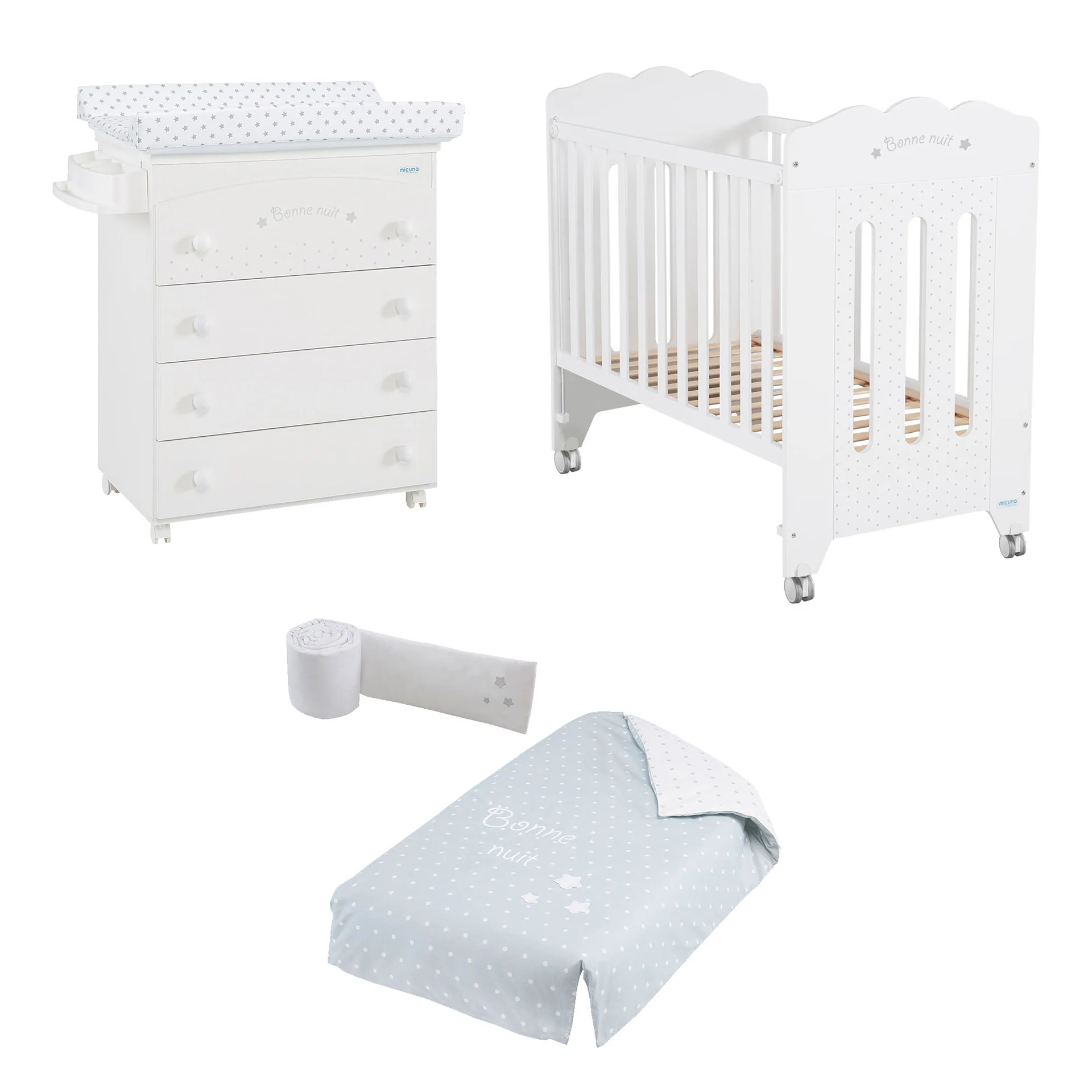 Micuna Pack Bonne Nuit (Cama + Cómoda Banheira + Têxtil)