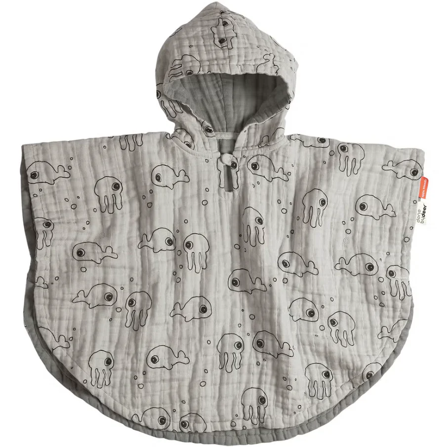 Done By Deer Bath Poncho Sea Friends Grey