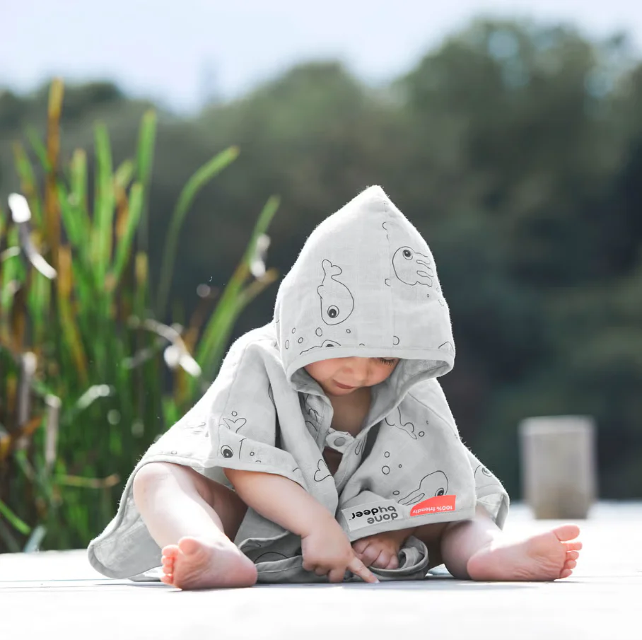 Done By Deer Bath Poncho Sea Friends Grey