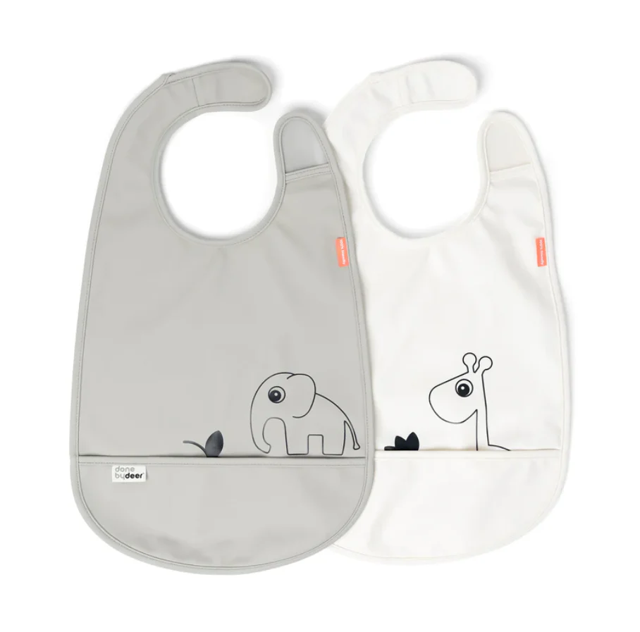 Done By Deer 2 Bib Velcro Deer Friends Grey/Beige