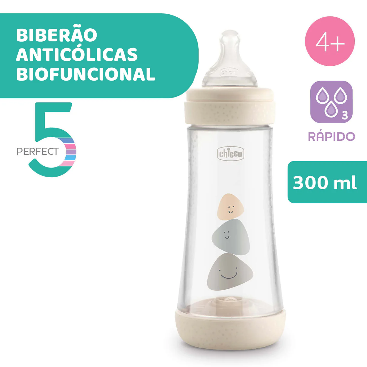 Chicco biberão perfect5 bege 300 ml