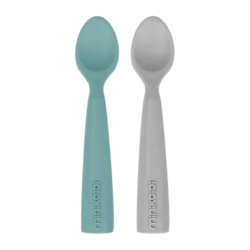 Minikoioi Pack 2 Colheres em Silicone Aqua Green/Cinza
