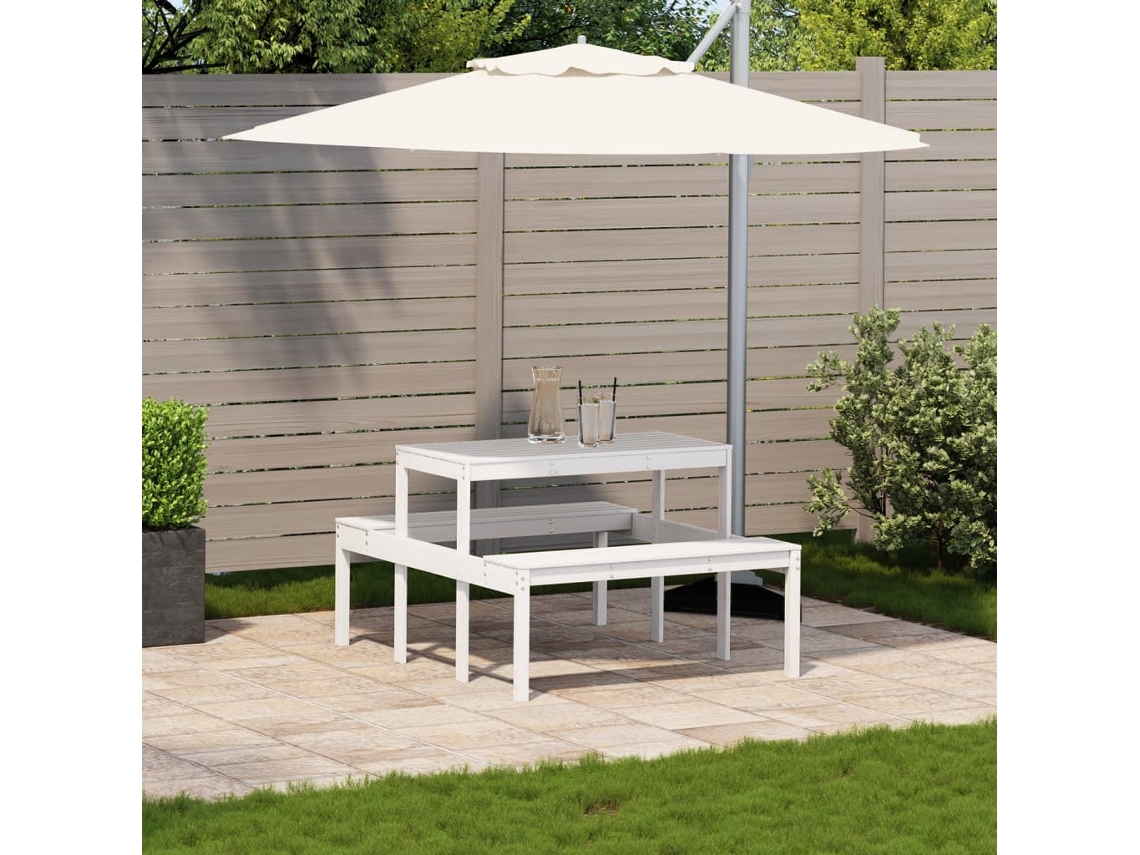 Mesa De Piquenique 110x134x75 Cm Madeira De Pinus Maciça Branco