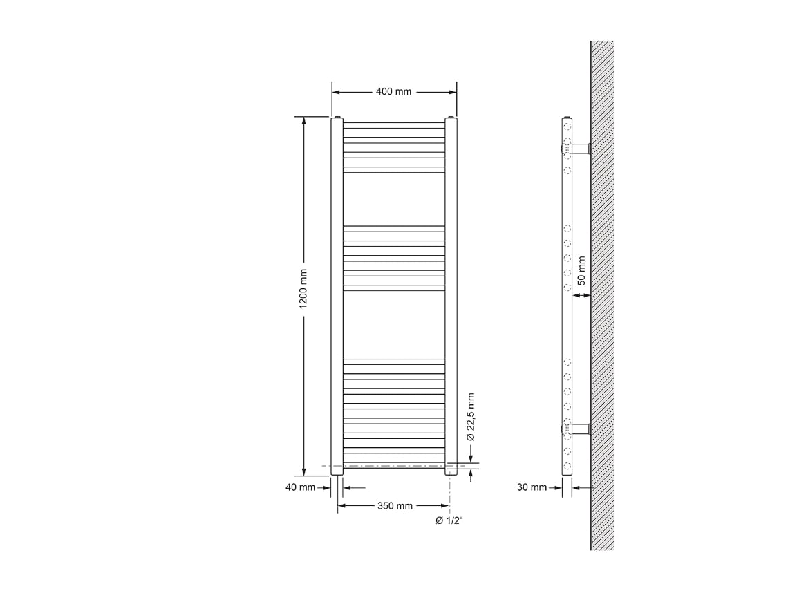 Radiador Elétrico de Casa de Banho com Barra de Aquecimento 1200W 400X1200 Mm Cromado ECD GERMANY