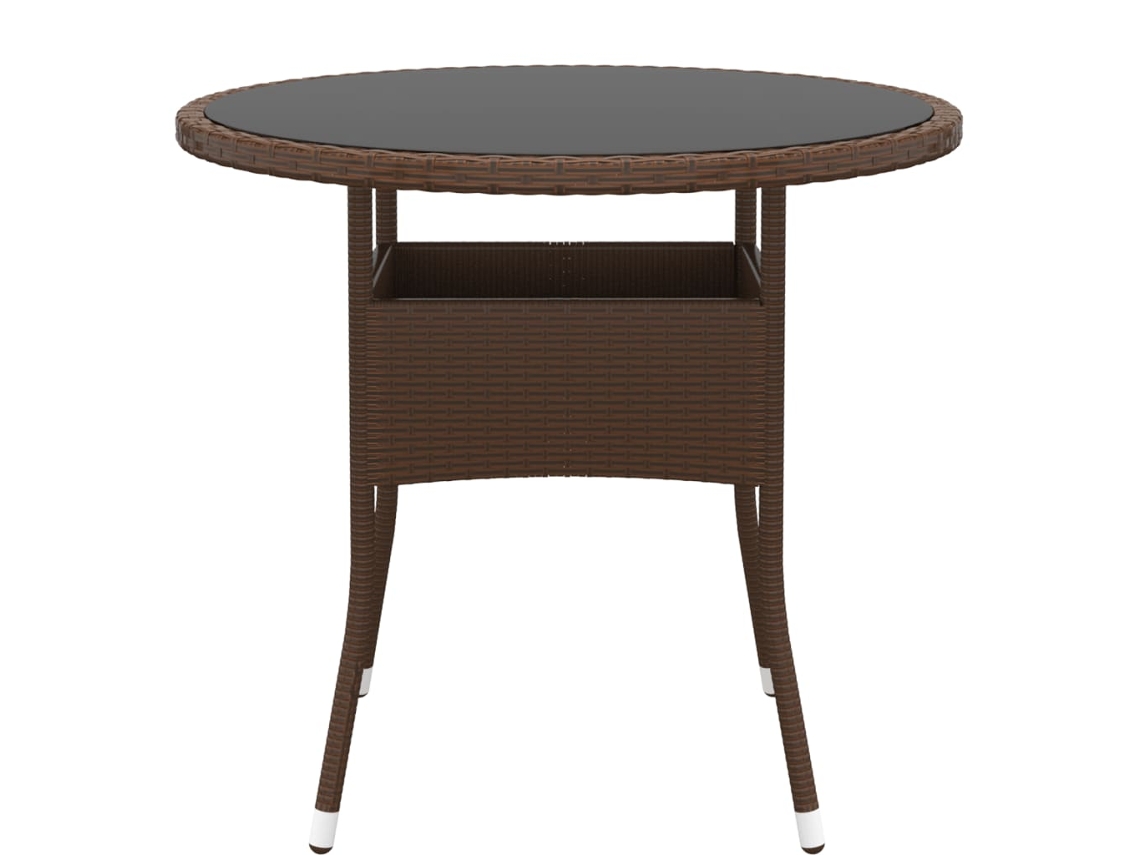 Mesa De Jardim Ø80x75 Cm Vidro Temperado E Vime Pe Castanho