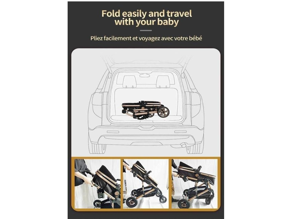 Bazarland30. Carrinho 3 Em 1 Bebê Combinado Assento Cômoda Reversível Ajustável Alta Qualidade Rodas Inflexíveis Cane Preto