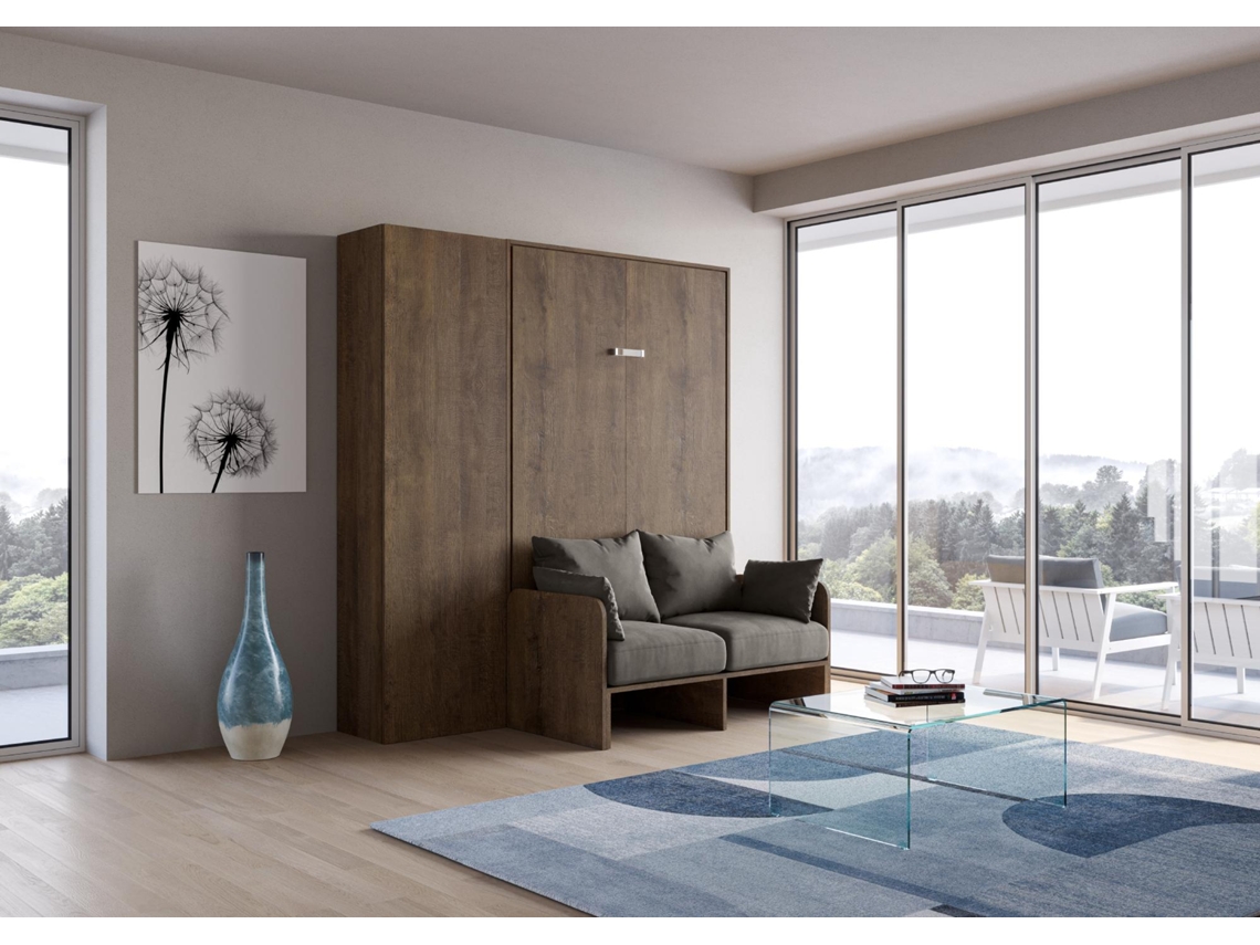 Cama Abatível 140 Vertical Sofà com Coluna ITAMOBY Kentaro Sofà (214 x 105 x 210 cm - Painéis em Melamina - Nogueira)