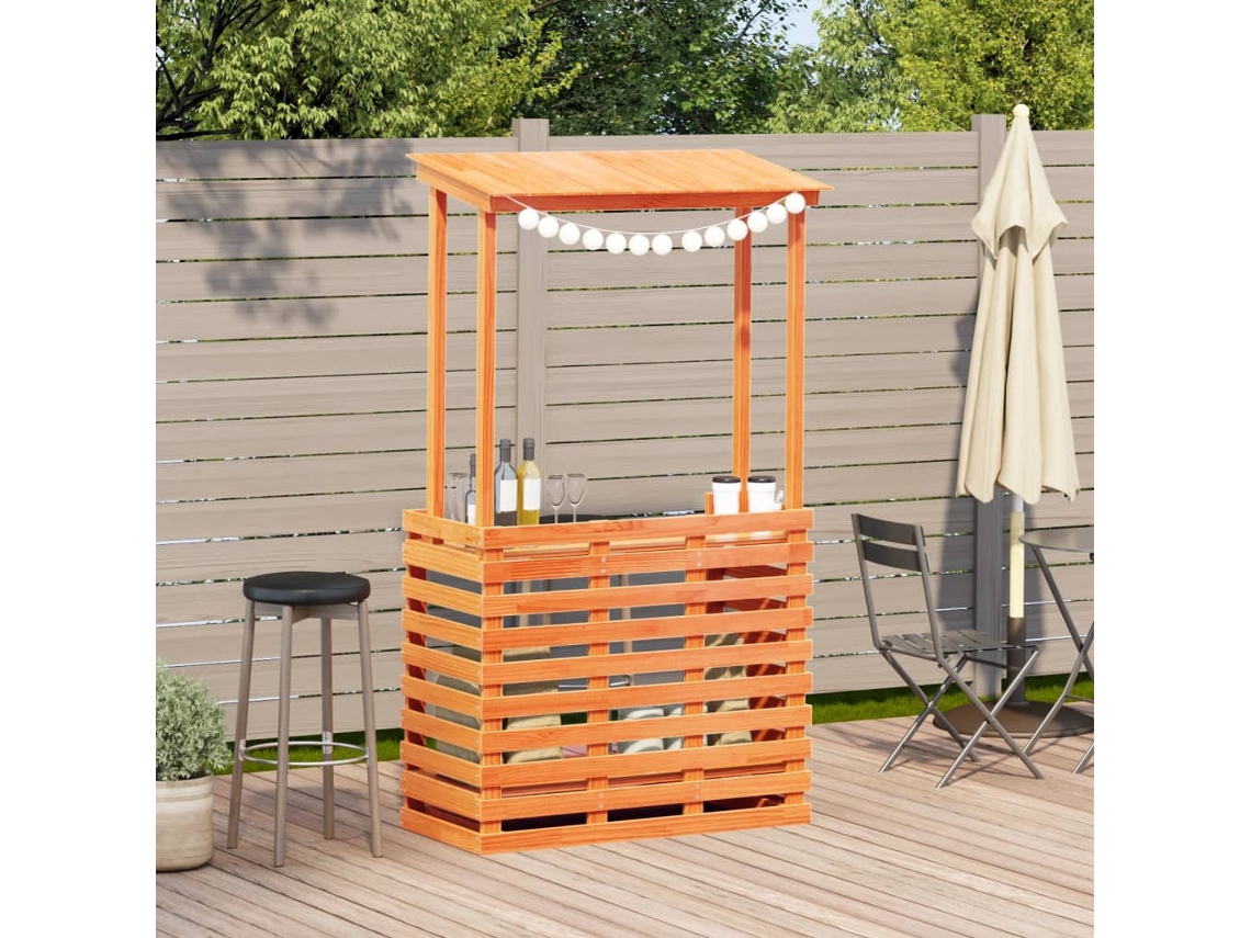 Mesa De Bar Exterior Madeira Pinho Maciça Castanho Com Telhado 112,5x57x195,5cm