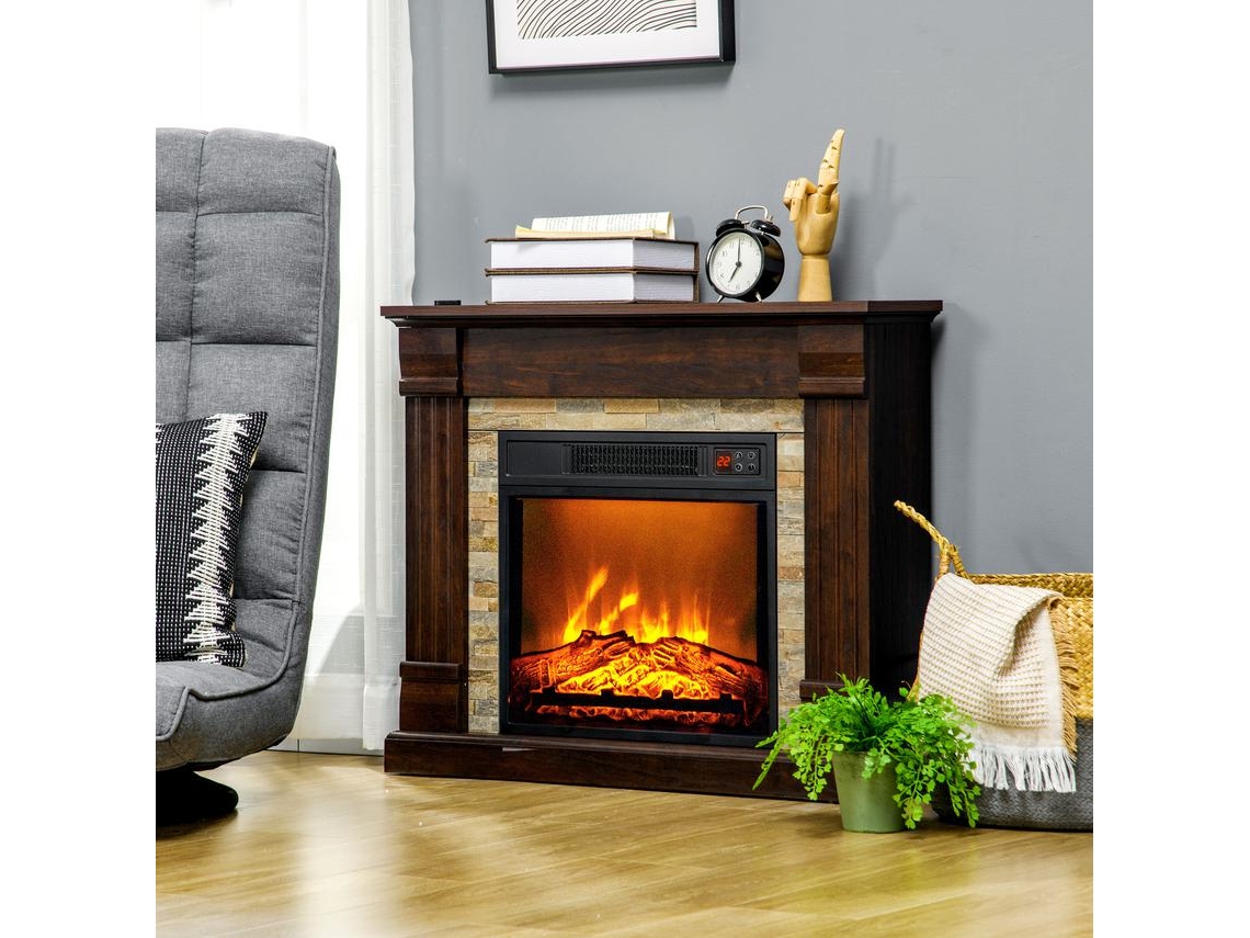 Lareira Elétrica Metal, ABS e Melamina de Madeira cor Castanho 80x21,6x67,8 cm HOMCOM