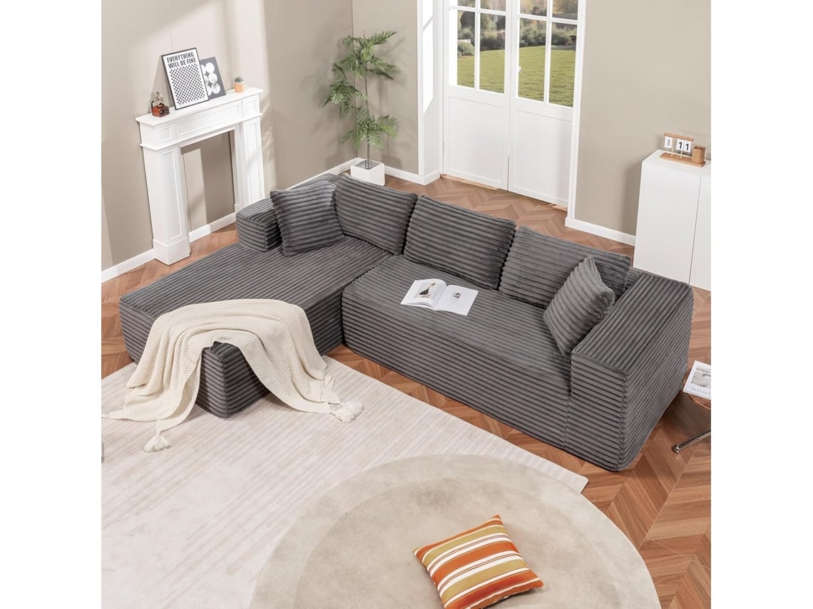 Sofá Modular De 105,sofá Em L Com Braços Largos, Tecido De Bombazine,chaise Longue,sem Necessidade De Montagem Comhoma