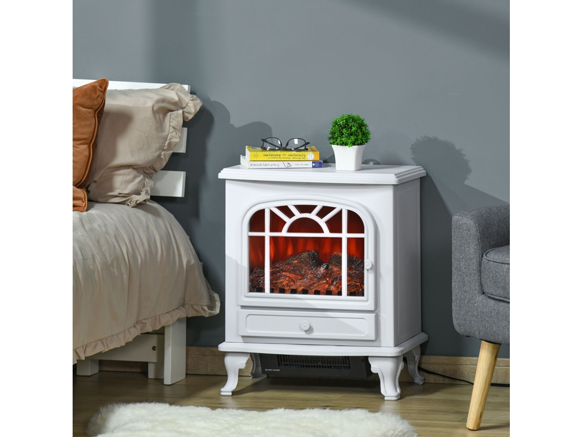 Lareira Elétrica Aço, ABS, Vidro Temperado cor Blanco 51x28x60 cm HOMCOM
