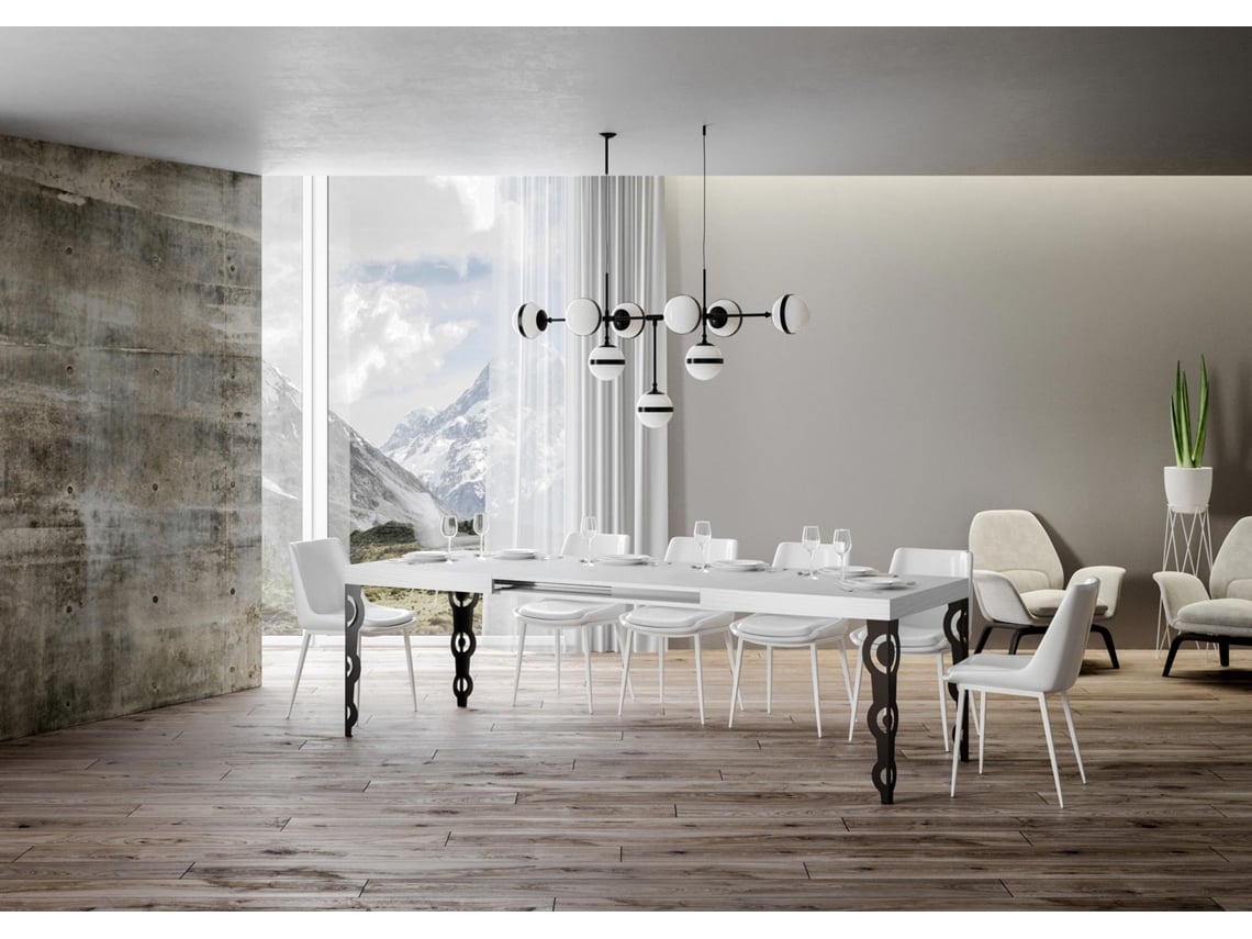 Mesa de Jantar Extensível 90X120/224 Cm Karamay Cinza Branca Quadro Antracite