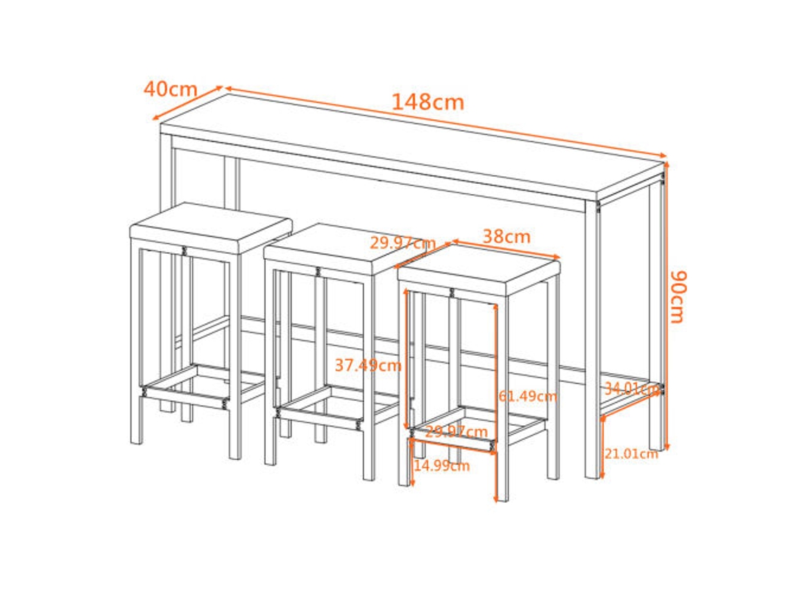 Mesa De Jantar Moderna Para Cozinha, 148cm, Conjunto Com 3 Banquetas, Design Elegante E Montagem Fácil, Estilo Natural Liptaptyn