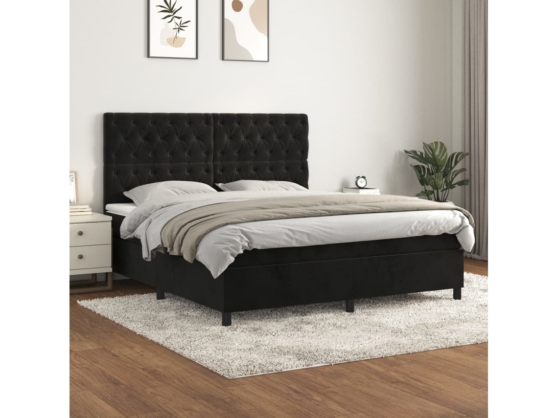 Cama box spring VIDAXL Preto Veludo (160x200 cm)